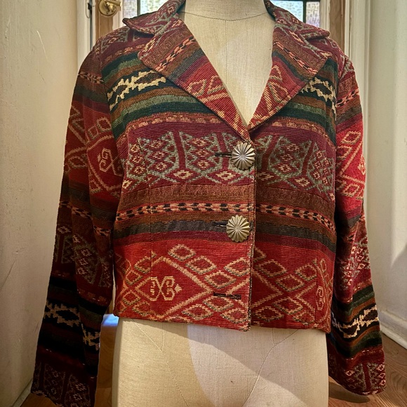 1990's Painted Pony Southwestern Tapestry Jacket // Women's Medium. - Picture 2 of 11